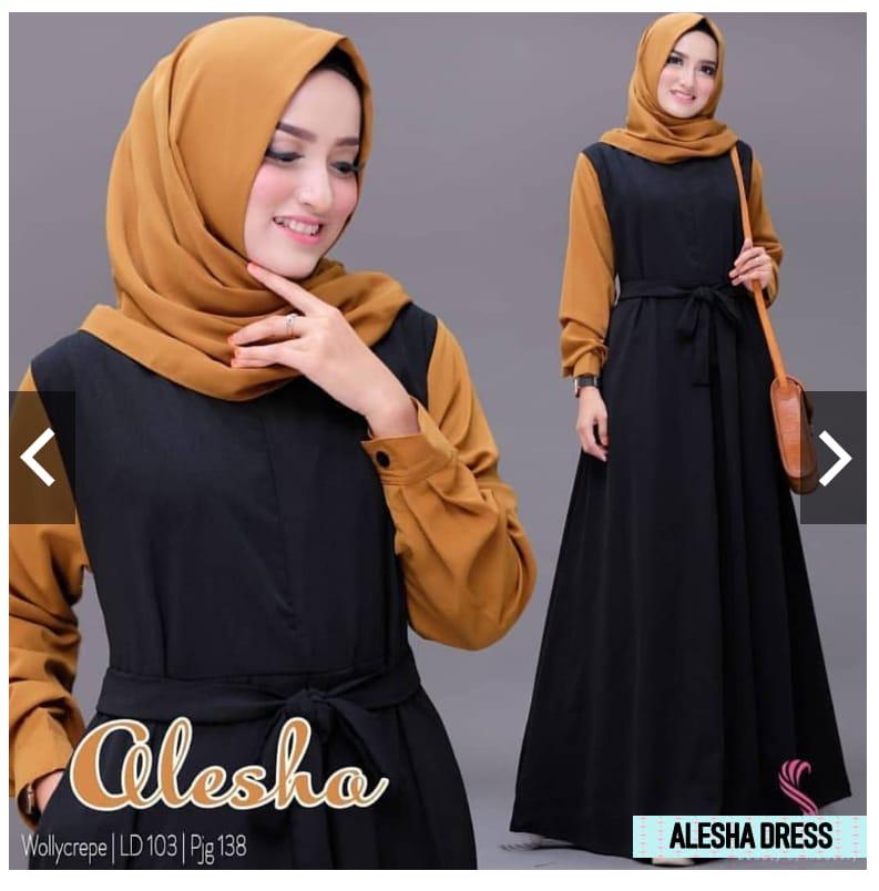 Baju Muslim Modern ALESHA DRESS Bahan MOSSCRAPE GAMIS WANITA TERBARU 2020 Modern Remaja Gamis Wanita Murah Gamis Wanita Jumbo