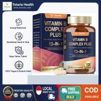 Totaria Vitamin B Kompleks 13 in 1 Plus Vitamin C D3 K2 & Biotin - Suplemen Energi & Kesehatan Saraf - 120 Kapsul Vegan