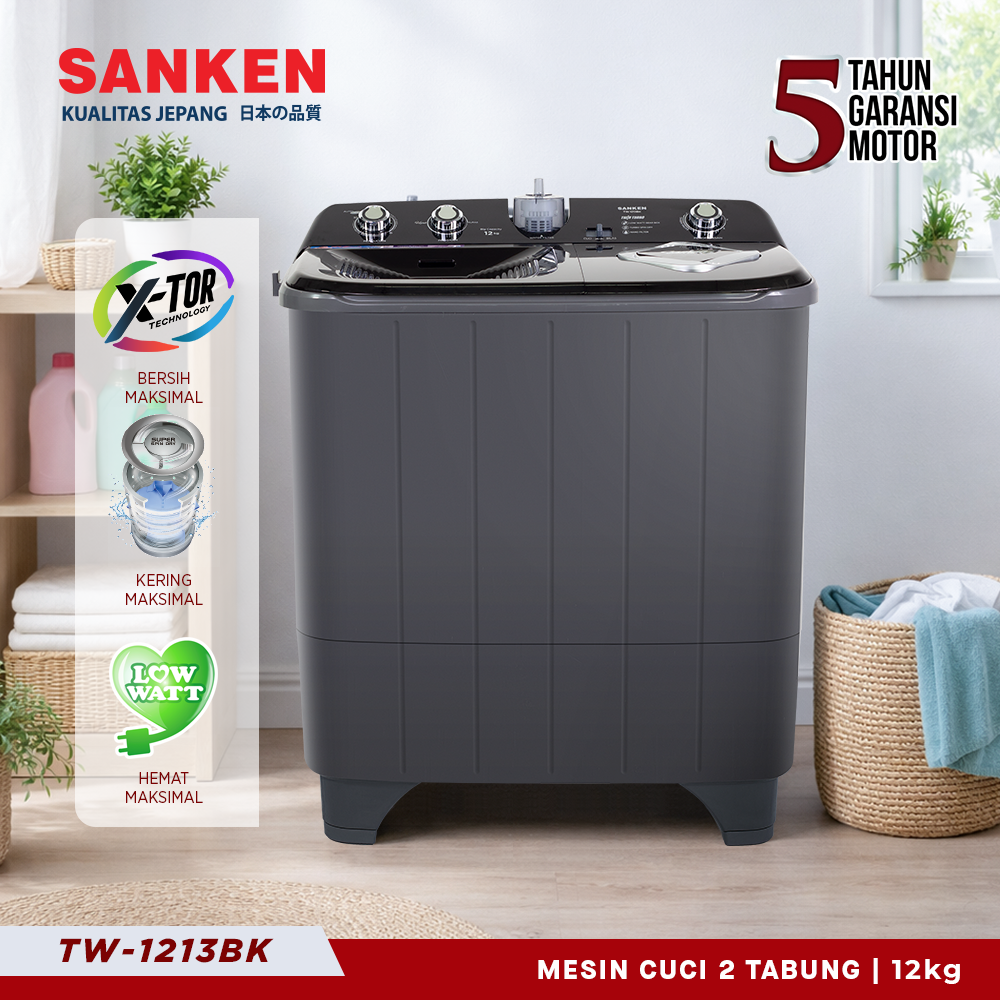 Sanken Mesin Cuci 2 Tabung 12KG TW-1213BK Premium Twin Tub