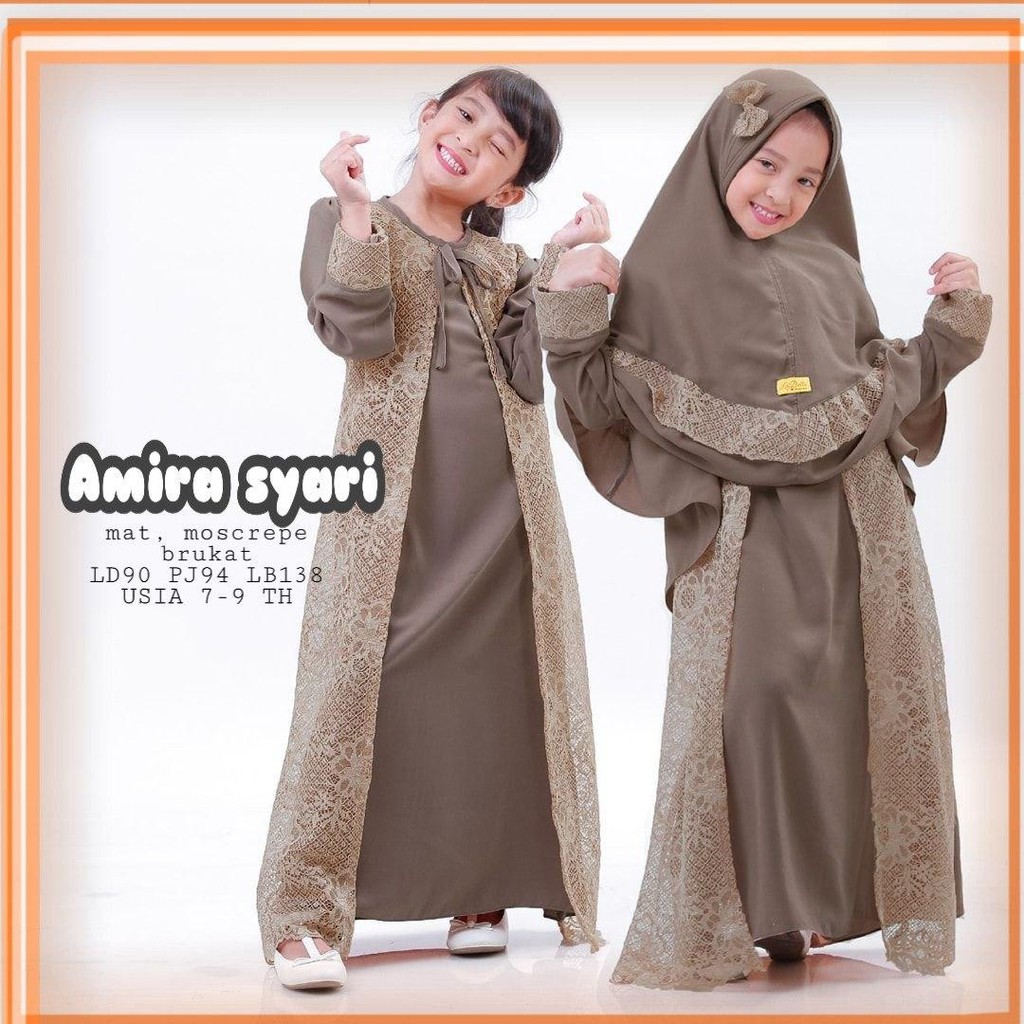 Baju Muslim Modern AMIRA KIDS DRESS 7 - 9 Tahun MOSSCRAPE MIX BRUKAT LD 90 PB 94 CM Dapat GAMIS ANAK + KHIMAR/HIJAB Gamis Anak Perempuan Terbaru 2021 Gamis Syari Anak Murah Gamis Syari Anak Anak