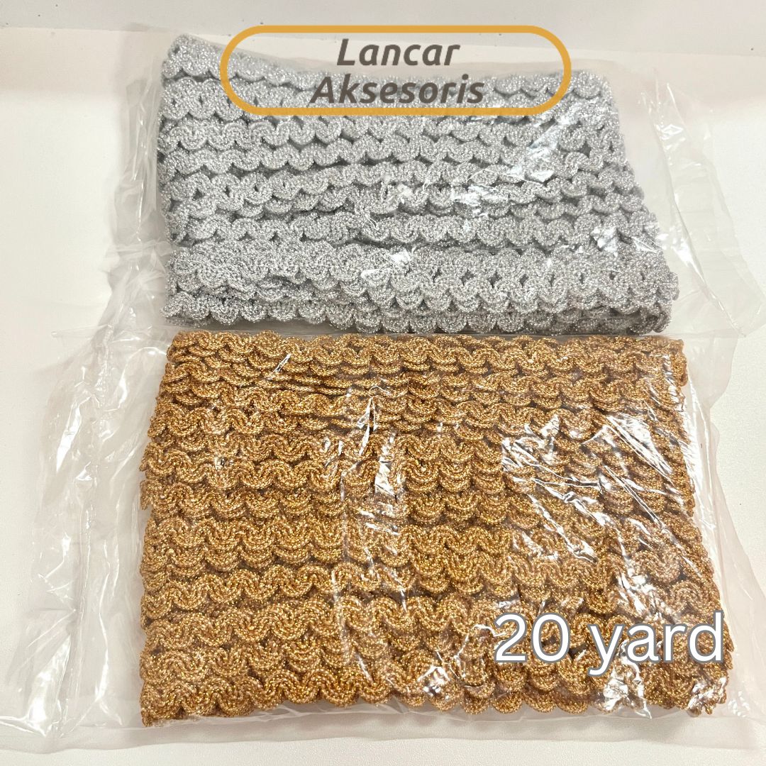 Renda Biku Glitter Emas Perak per pack 20 yard / Pita Lis Gelombang Renda Gigi Zig Zag Kerajinan Tangan Craft