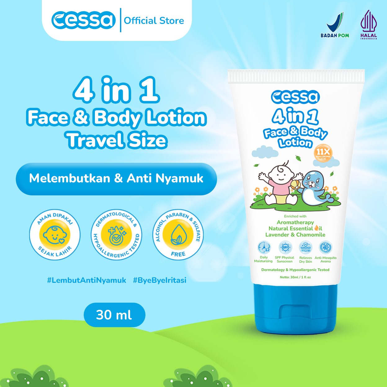 Cessa 4 in 1 Face & Body Lotion Travel Size 30 ml - Melembabkan & Menyehatkan Kulit Sih Kecil