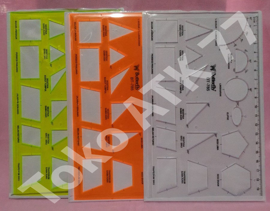 Penggaris Mistar Butterfly Bangun Datar 785 Segitiga Persegi Lingkaran READY STOCK