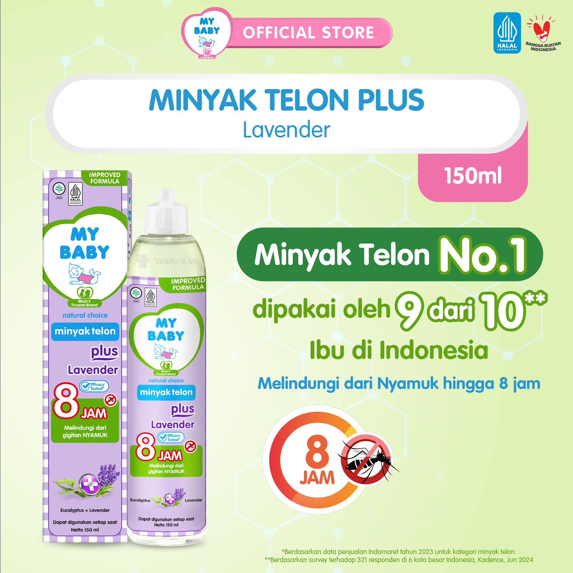 MY BABY Minyak Telon Plus Lavender 150 mL - Minyak Bayi Anti Nyamuk 8 Jam - Exp: 07.2027