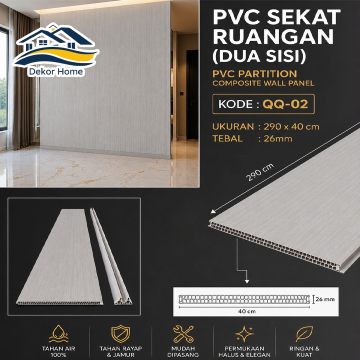 PVC SEKAT RUANGAN | PARTISI WALLPANEL PVC SEKAT RUANGAN | PARTISI WALLPANEL 40cm x 290cm | WALLBOARD PVC KISI KISI PEMBATAS RUANGAN