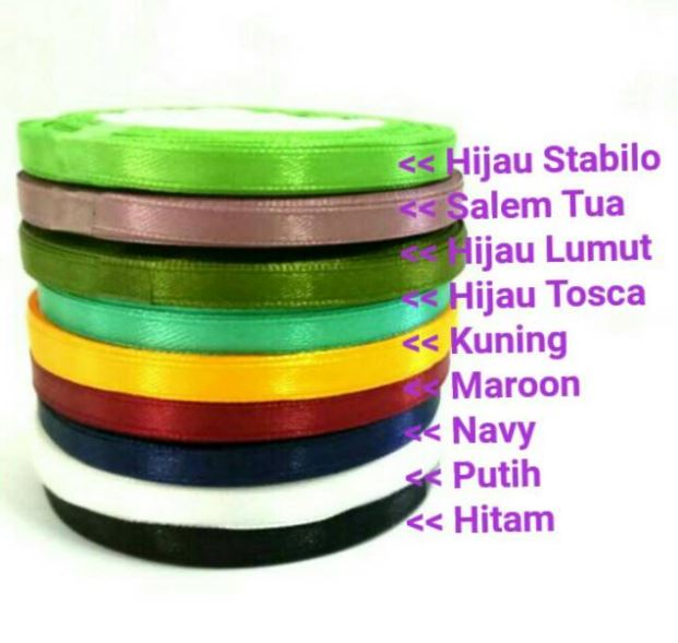 Pita Satin 06 CM / 1/4 INCH ( panjang 25 YARD / 225 METER ) Pita Kado hias