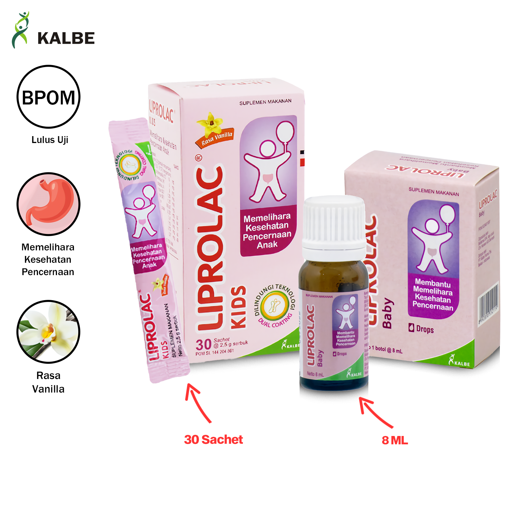 KALBE Suplemen Anak Paket Hemat COMBO 2 Pcs Liprolac Baby Drop 8 ML Plus Liprolac Kids 30 Sachet CMB02-SAH