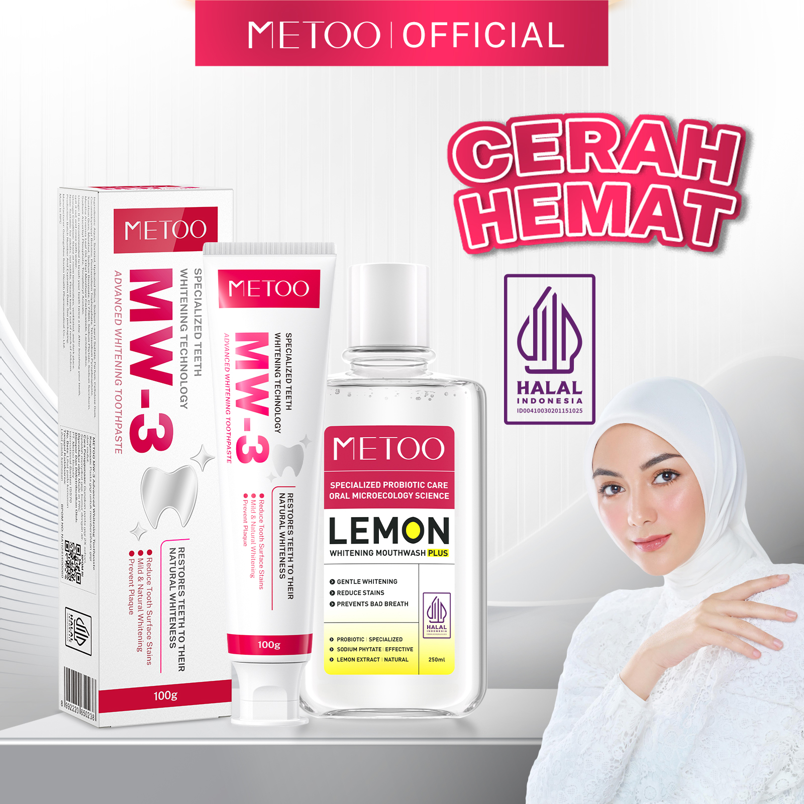 [Cerah Hemat] BPOM -METOO MW-3Tooth Paste 100gr / Lemon WhiteningMouthwash 250ml / pemutih gigi /...