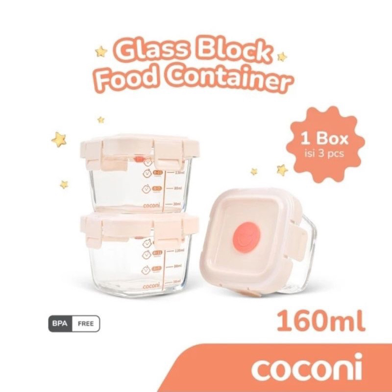 Coconi Baby Food Glass Container 160ml (3pcs) / Storage Penyimpanan Makanan