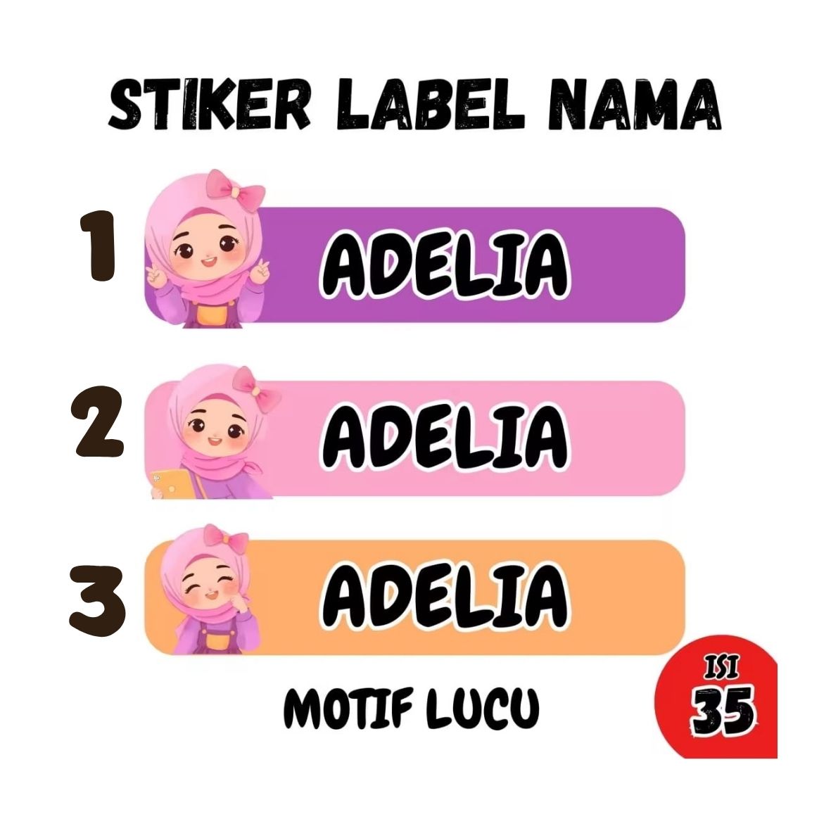 Stiker Label Nama Stiker Label Nama lucu Stiker Label karakter Stiker Label isi 35 pcs