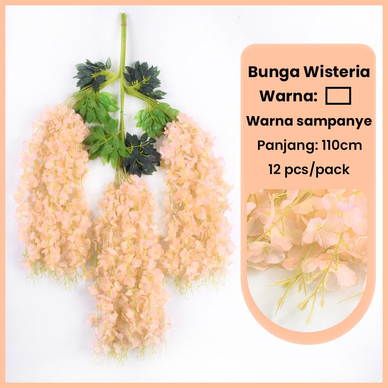 12 Buah Bunga Wisteria Buatan Putih untuk Dekorasi Plafon Ruang Makan Pernikahan Bunga Gantung Plastik