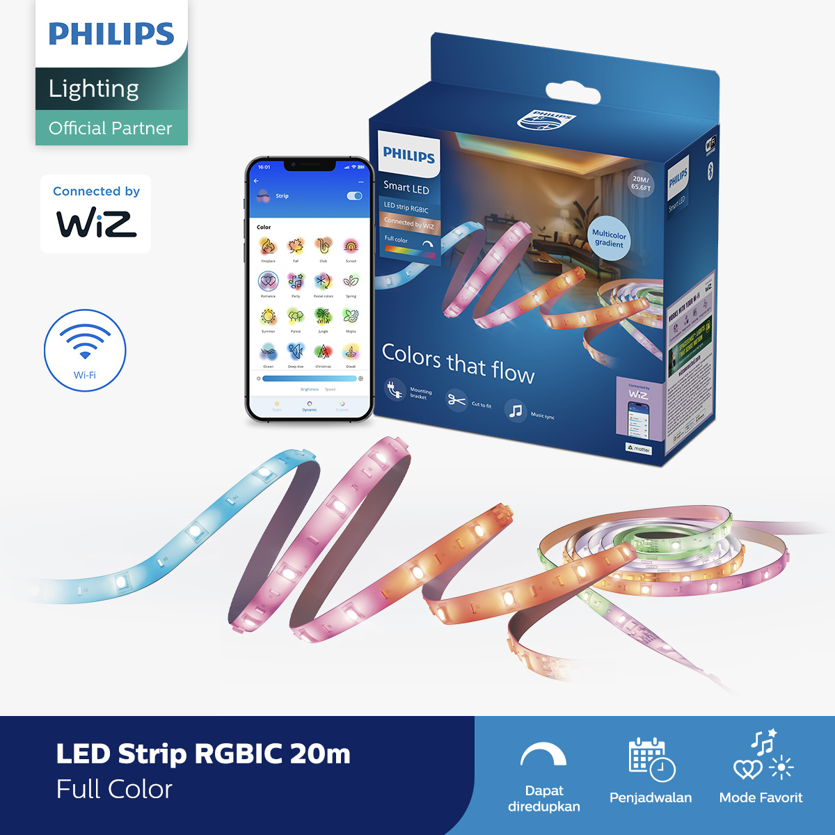 Philips Lampu Smart Wifi Led Strip RGBIC 20M