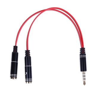 3.5Mm Stereo Audio Male To Female Headphone 2 Mic Y Splitter Kabel Adaptor (Merah