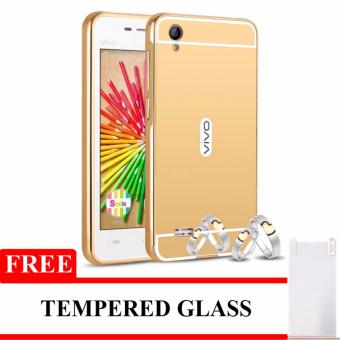 Case Aluminium Bumper Mirror For Vivo Y15 - Gold + Gratis Tempered Glass