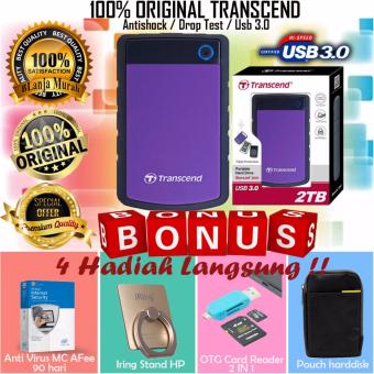 Transcend Hard Drive - Harddisk External Anti Banting Antishock 25H3P 2TB - Gratis Pouch HDD +
