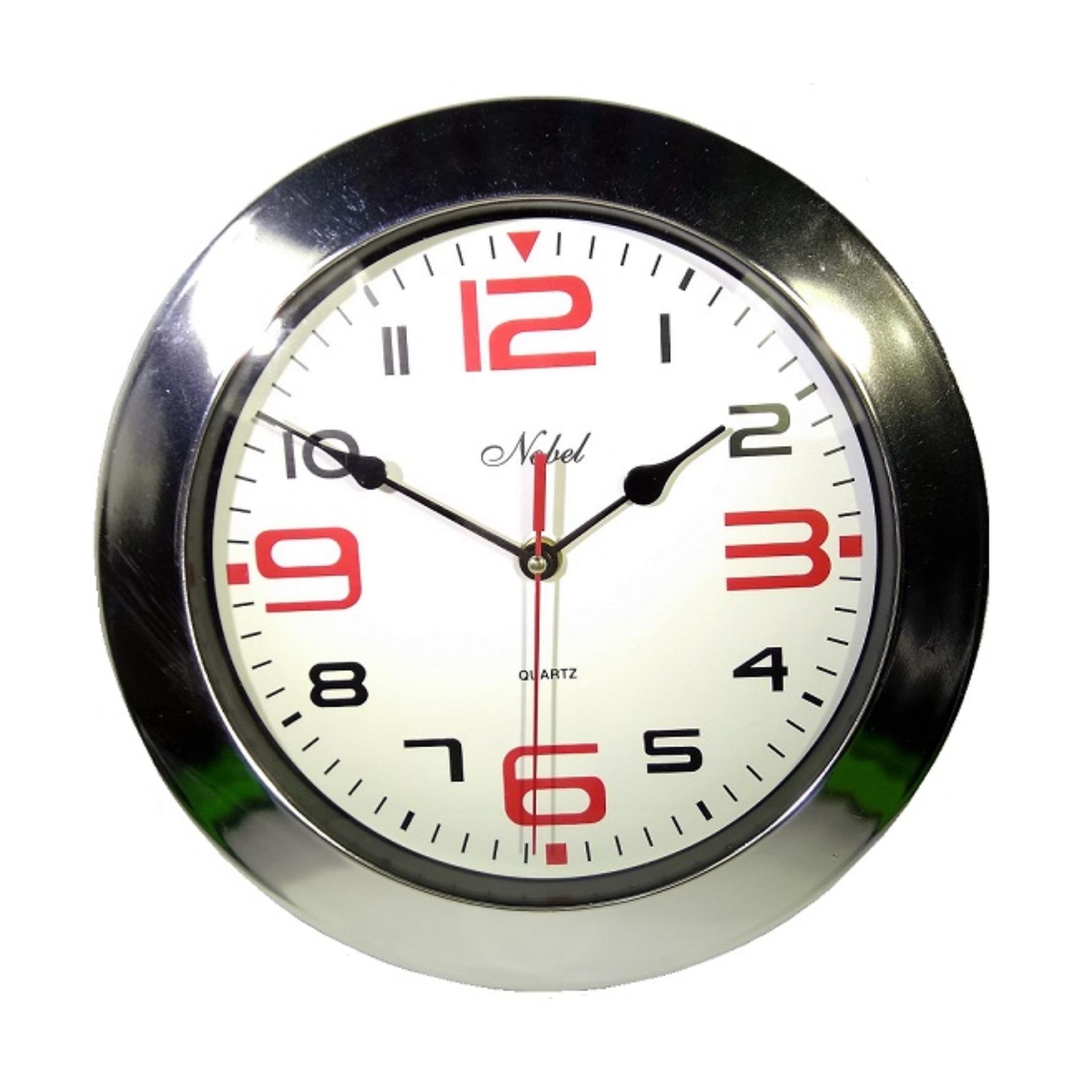 Nobel 9005 Jam Dinding Frame Silver Kilap - Diameter 26 Cm