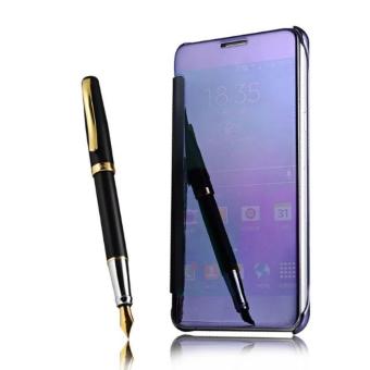 Samsung Galaxy A9 Pro Plating PC Mirror Flip Clear View Case Cover with Dormance - BLACK