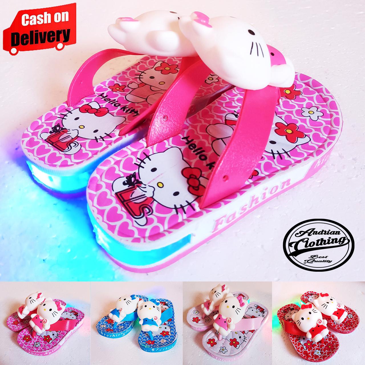 sendal anak perempuan hello kitty boneka nyala terlaris sendal motif boneka hello kitty menyala-bahan karet lembut