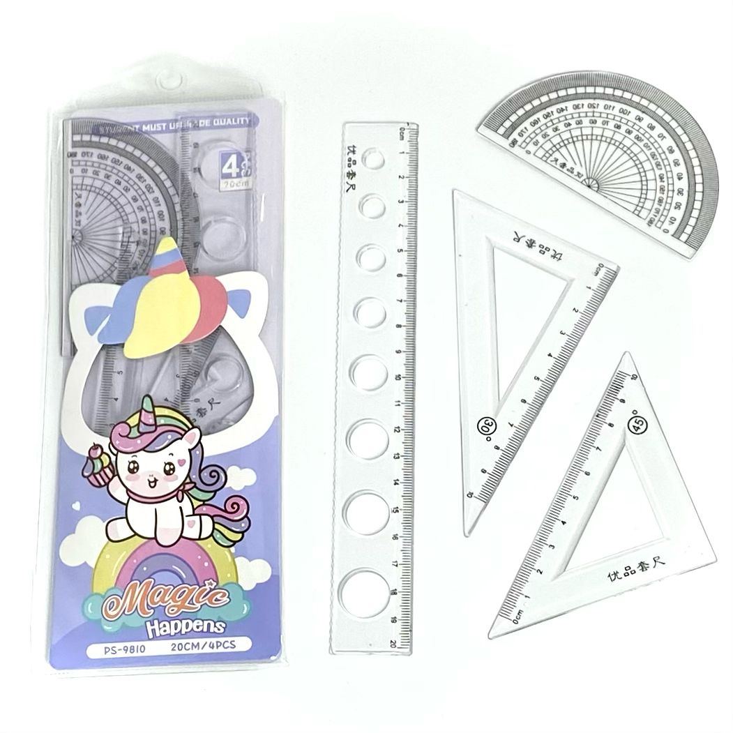 BOS Penggaris Set/Penggaris Plastik/Ruler Set/Garisan Busur Derajat