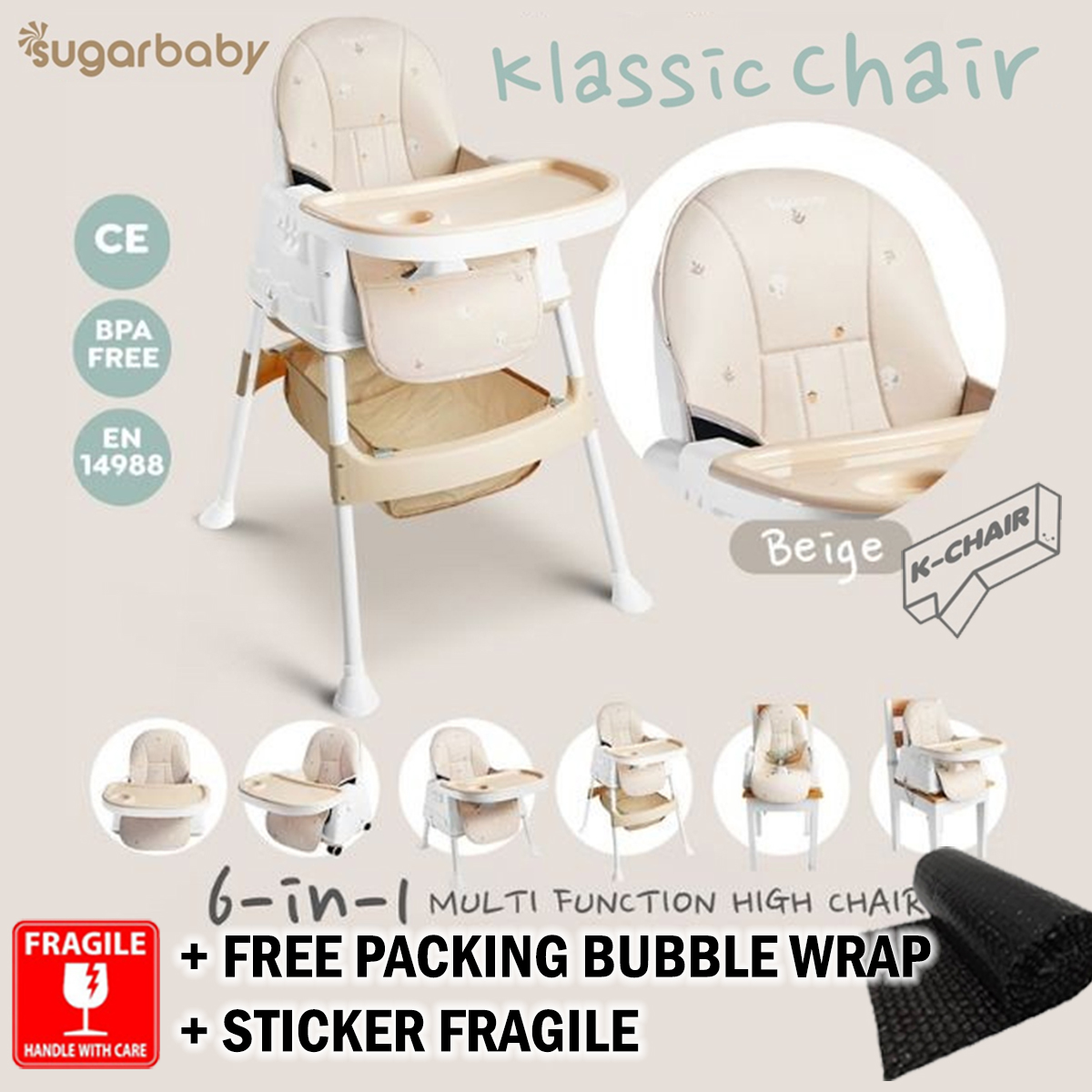 Sugar Baby K Chair 6in1 Klassic Chair | Sugarbaby High Chair Booster seat dengan 6 fungsi dan desain | Kursi Makan Bayi