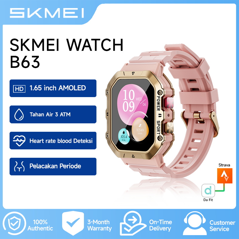 Skmei Smartwatch Sporty B63 - Jam Tangan Pintar Tahan Air 3ATM Touch Screen AMOLED Multi-Sport Mode Warna Pink