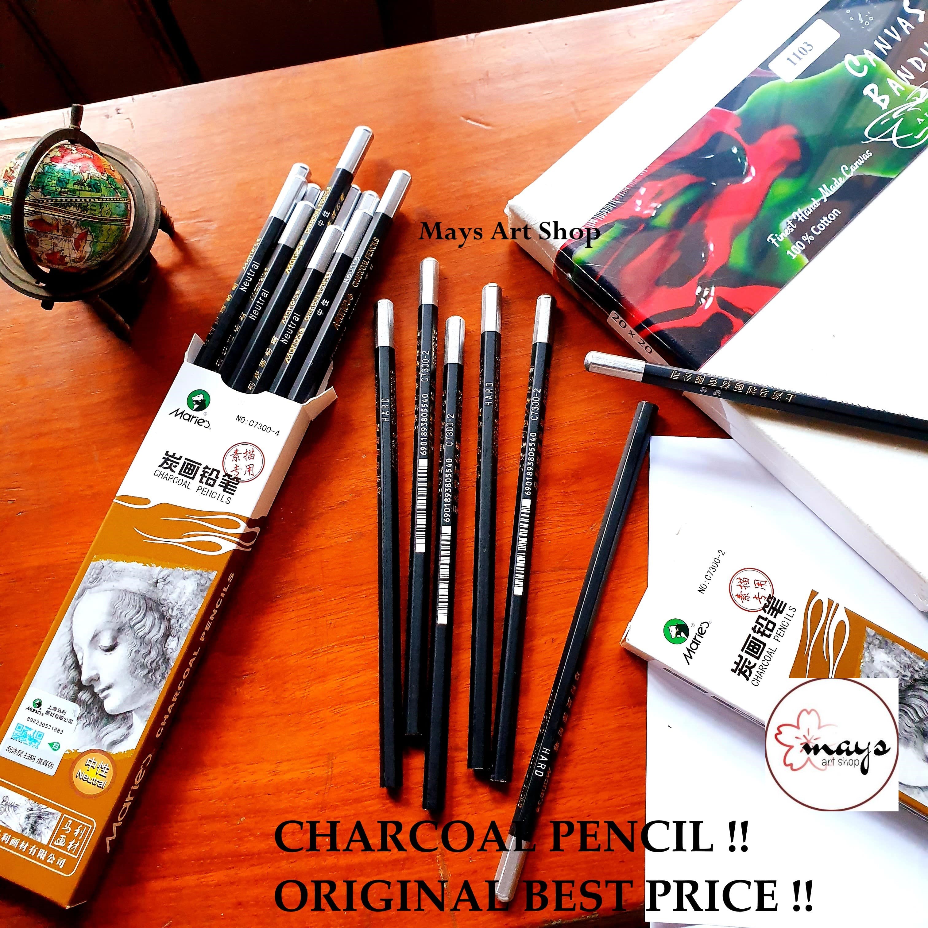 Baru Maries Charcoal Pencil C7300 Hard Neutral Soft / Maries Pensil Arang Hitam Sketch Sketsa
