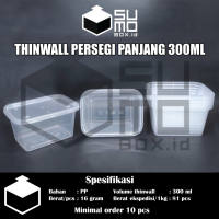 [1 PAK ISI 25 PCS] Thinwall PERSEGI PANJANG 300ml + tutup / wadah plastik box dessert kontainer 300 ml