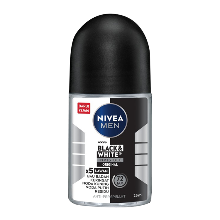 NIVEA MEN Deodorant Roll On Black & White Invisible Original 25ml - Deodoran pria melawan bakteri...