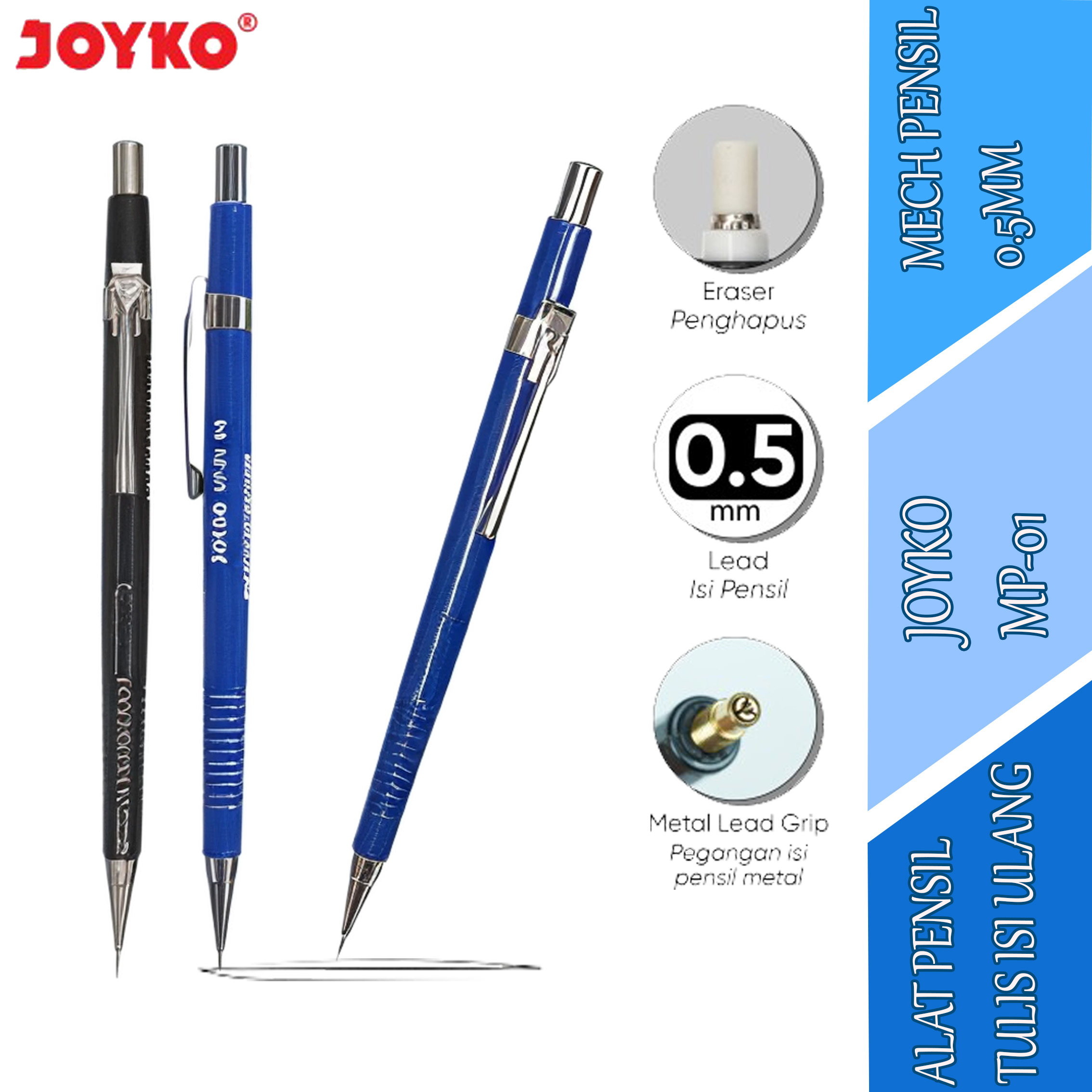 Mech Pensil 0.5mm - Joyko - Pensil Tulis Mekanik Isi Ulang - MP-01 Isi 5pcs
