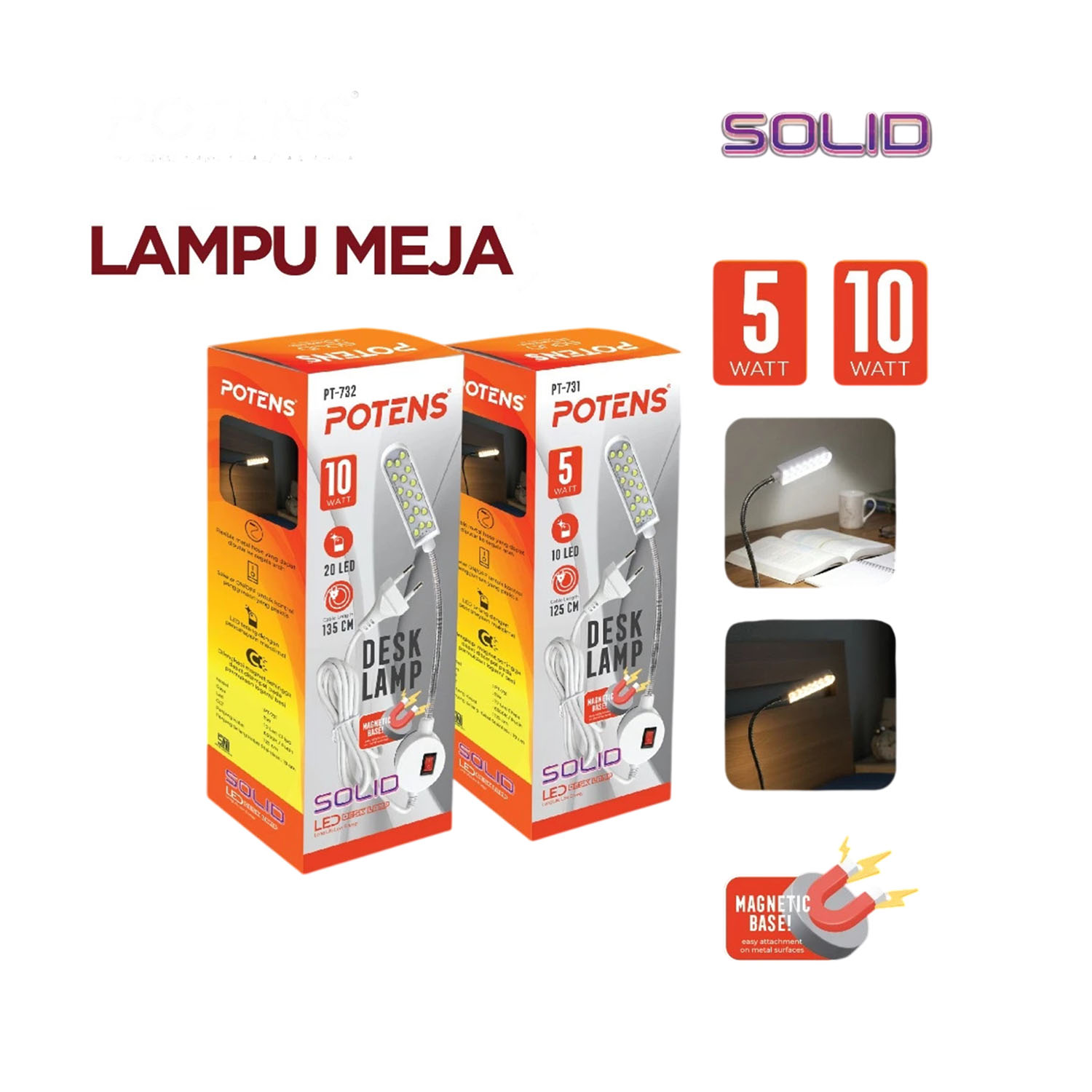 Lampu Meja Belajar 10 LED 20 LED Desk Lamp Magnet Magnetik 5 Watt 10 Watt