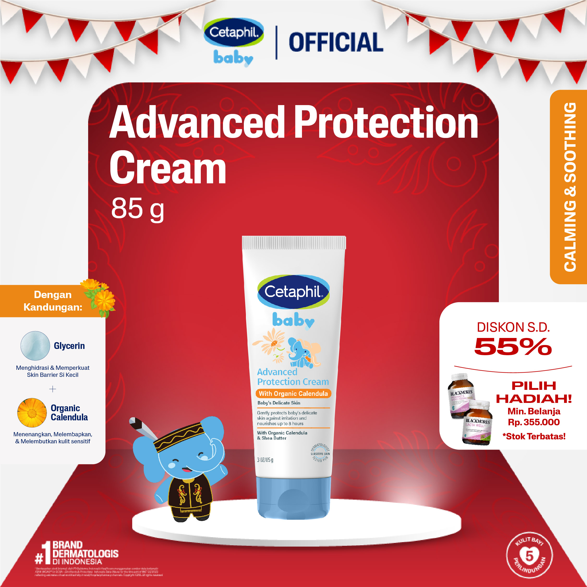 Cetaphil Baby Advanced Protection Cream with Organic Calendula 85g dengan Glycerin dan Shea Butter Krim Perawatan Pelembab Kulit Bayi