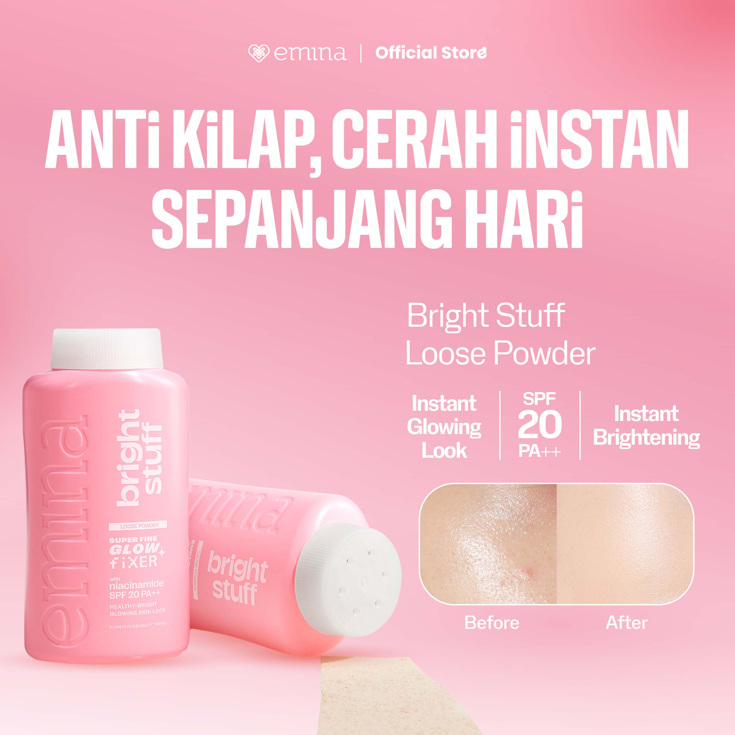 NEW! Emina Bright Stuff Loose Powder 55 g - Bedak Tabur Cerah Instan Hasil Matte Oil Control