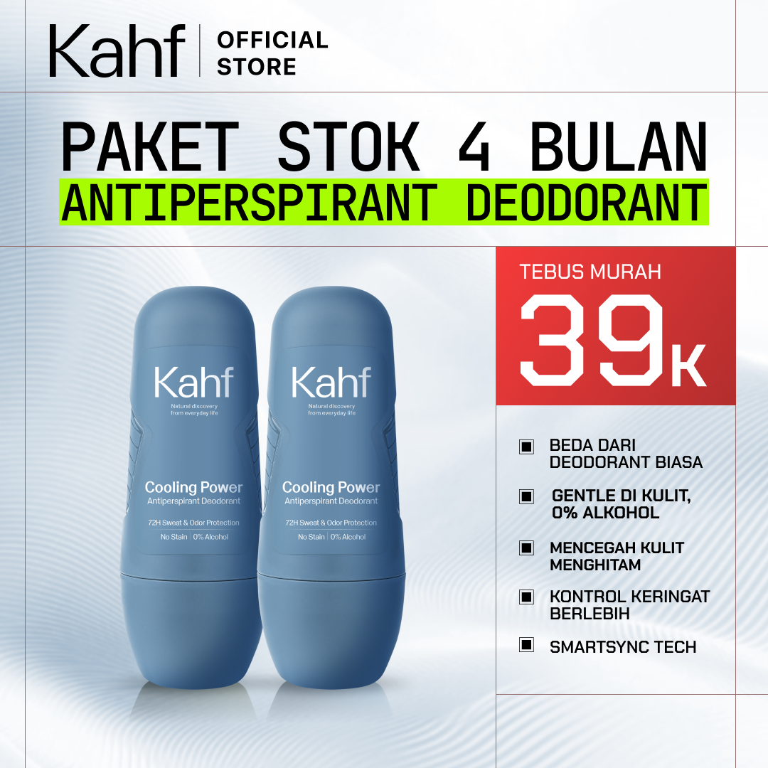 Twin Pack Kahf Deodorant Roll On Antiperspirant 45 ml - 2 pcs Deodoran Pria Freshness All Day 0% ...