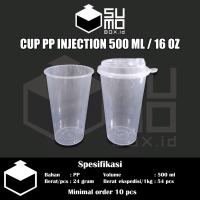 [1 PAK ISI 25 PCS] Gelas plastik 500ml  + Tutup PP Cup Injection Reusable / Thinwall 16OzTebal Boba Cheese Tea