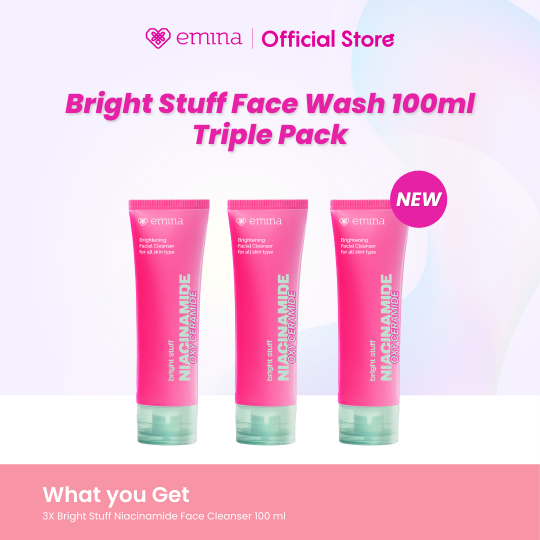 Triple Pack Emina Bright Stuff Niacinamide & Emina Prebiotic Tranexamic Acid Face Wash for Acne P...
