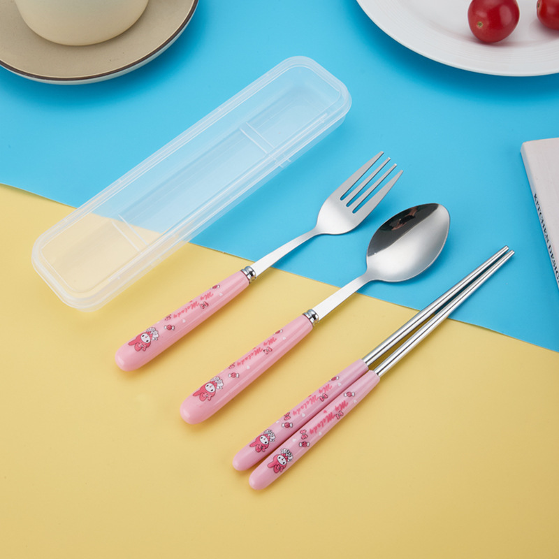 Alat Makan Set Sendok Garpu Sumpit Stainless Steel Peralatan Makan Plus Box Karakter Anak Sanrio