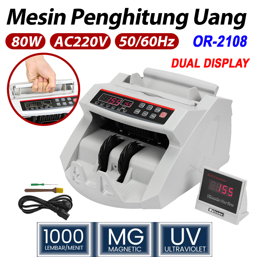 Mesin Hitung Uang OR-2108 Deteksi Uang Palsu Mode Hitung Fleksibel Money Counter Alat Hitung Uang Bill Counter 2108
