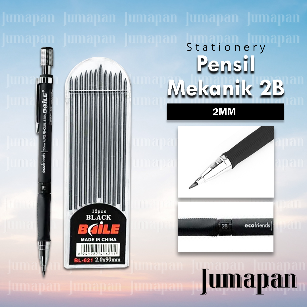 Pensil Mekanik 2B Mechanical Graphite Pencil + Isi Pensil 12 pcs