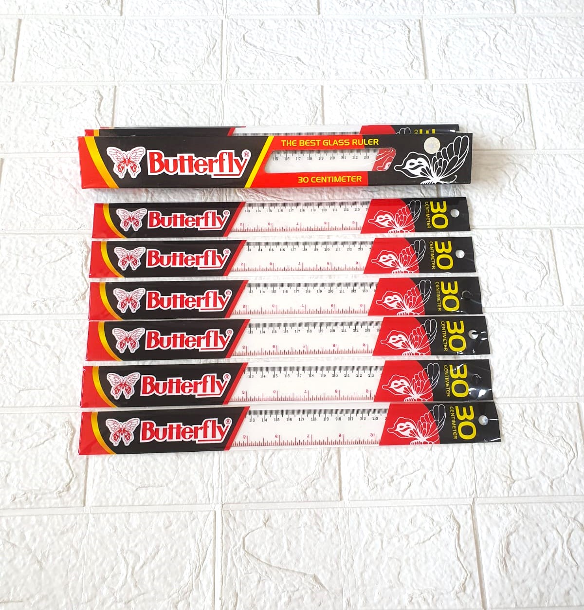 (Dapet 3 Pc) Penggaris 30 Cm Glass Ruler BENING BUTTERFLY - Garisan 30 cm
