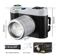 Senter Kepala Zoom Super Terang/Senter Kepala ZOOM 99000 Lumen Terbaru Tahan 24-48 Jam Daya 100 Watt Baterai 4800mAh Tahan Air Dan Benturan Cas USB Tipe-C Headlamp Zoom/Headlight LED Rechargeable/ Senter Kepala LED Laser Zoom/cahaya super terang