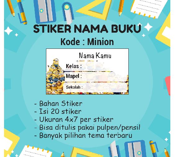 Design Tema Baru Stiker Label Nama Buku Sekolah Kelas Mata Pelajaran Mapel Anak SD SMP SMA Kuliah Indonesia Inggris