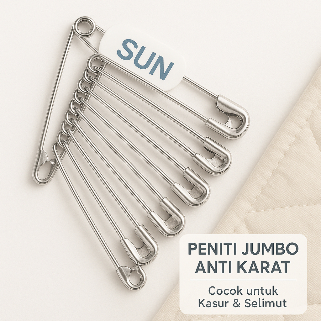 PENITI JUMBO SUN Stainless Steel (6 cm - Isi 12pcs) | Peniti Kasur Silver / Gold - Ukuran Besar & Anti Karat