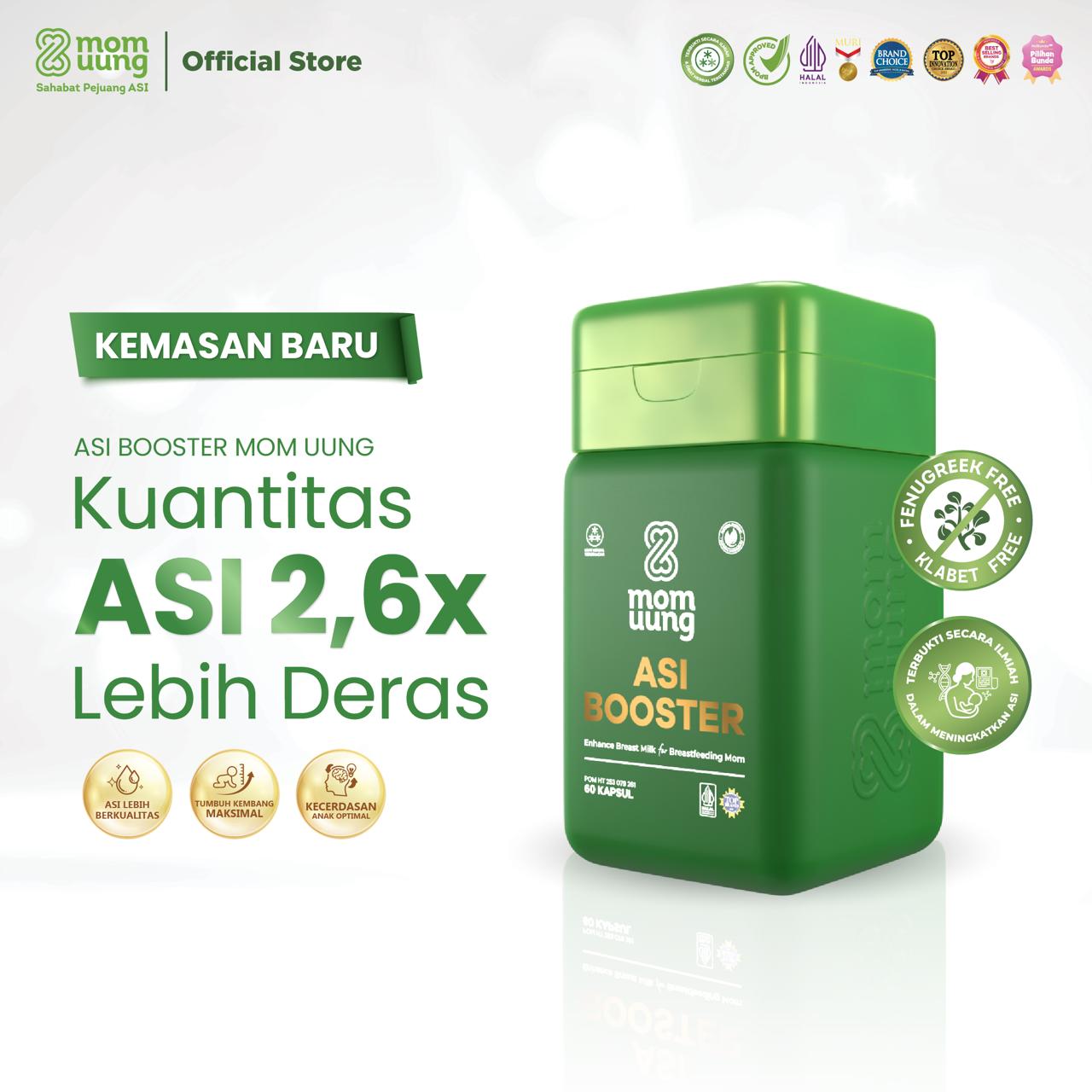 Mom Uung ASI Booster 60 Kapsul - ASI 26x Lebih Deras dan Berkualitas - Pelancar ASI - Free Fenugreek