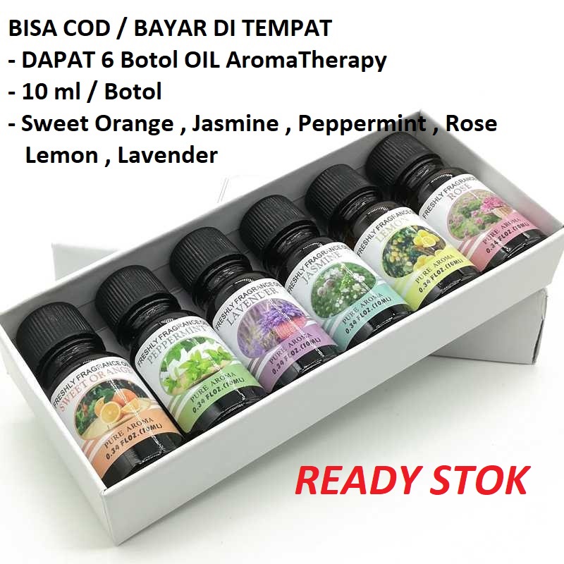 READY STOK Pure Aroma Essential Fragrance Oil Aromatherapy 6 in 1 10ml Minyak AromaTherapy Dengan 6 Jenis Aroma Dalam 1 Paket Penjualan Berisi 10Ml