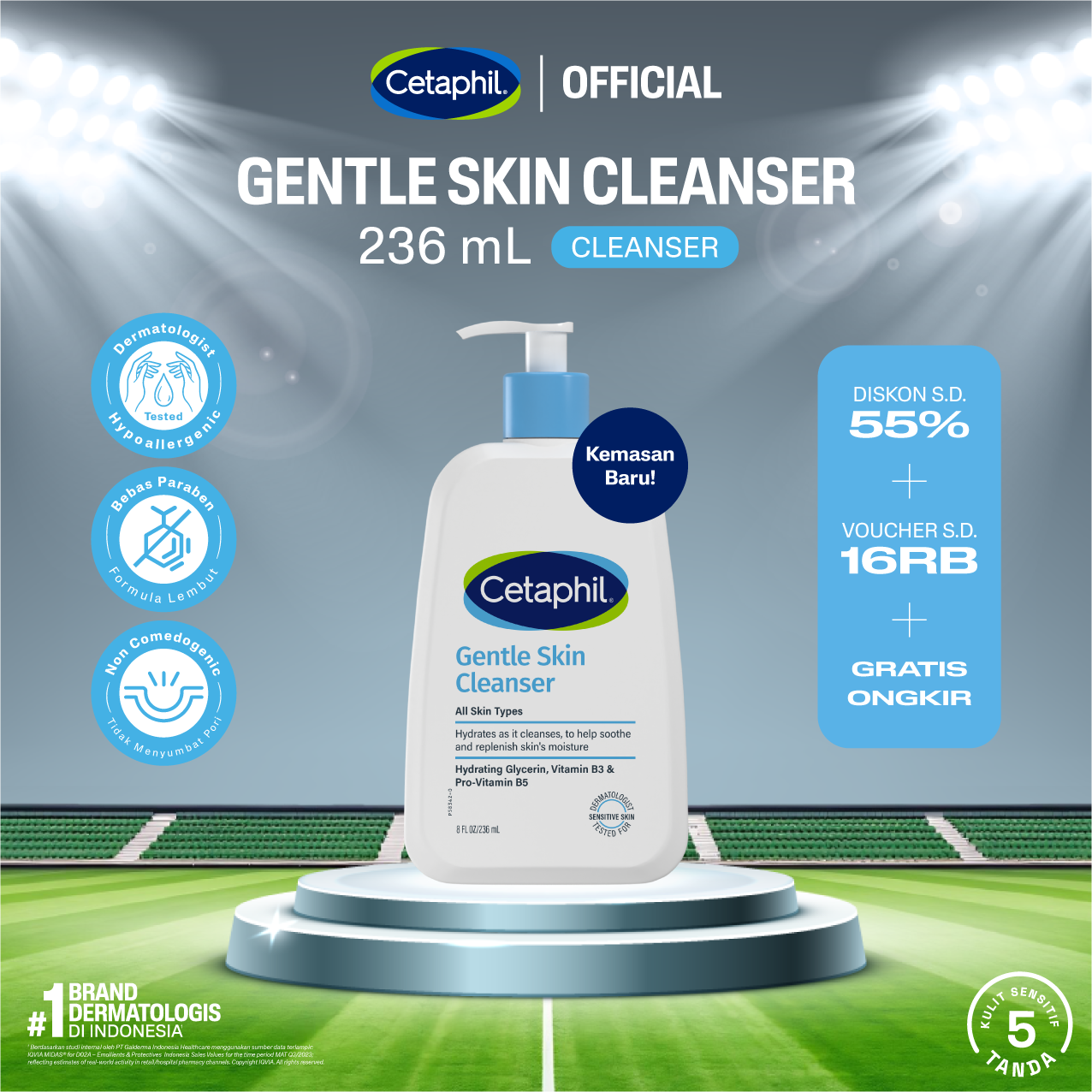 Cetaphil Gentle Skin Cleanser 236ml dengan Propylene Glycol Sabun Pembersih Muka Untuk Segala Jen...