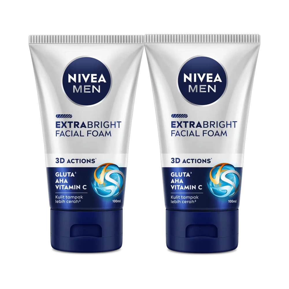 NIVEA MEN Facial Foam Extra Bright Facial Foam 2x100ml - Sabun cuci muka pria