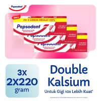 [Paket isi 3] Pepsodent PASTA GIGI Pencegah Gigi Berlubang Anti-cavity Toothpaste dengan Double Kalsium 2x220gr