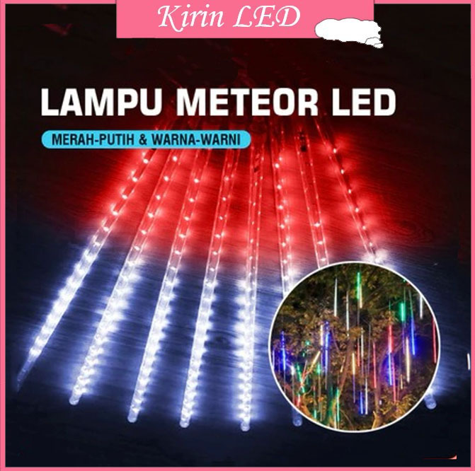 Lampu Meteor LED Merah-Putih 50cm 8 Batang / 10 Batang Lampu Hujan Meteor RGB Jatuh Salju Taman Hias