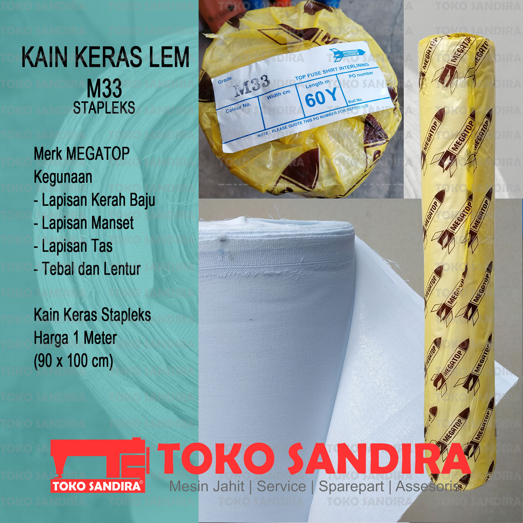 1 METER KAIN KERAS LEM STAPLEKS M33 MERK MEGATOP/KAIN KERAS LEM/KAIN KERAS TEBAL/KAIN KERAS MURAH
