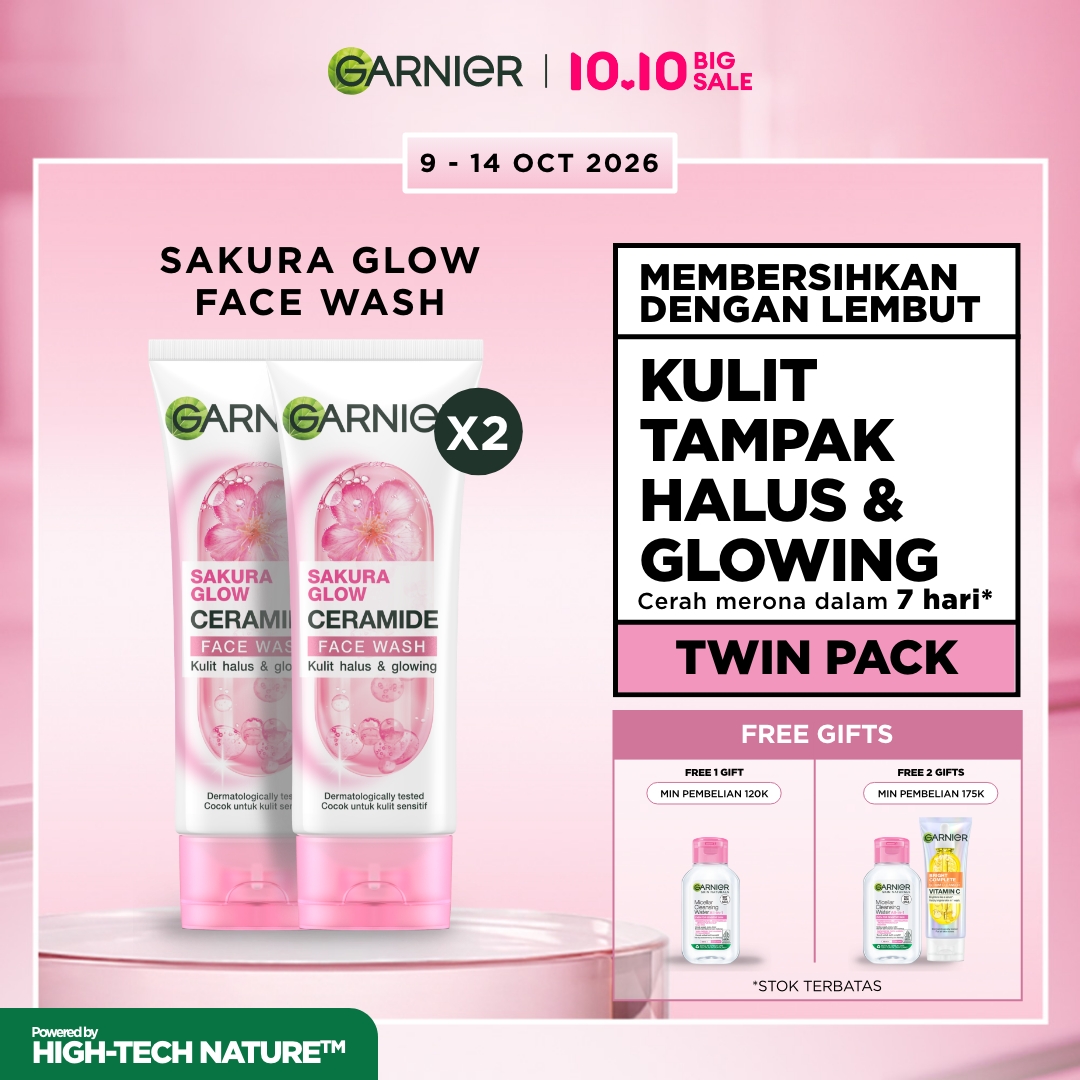 (PAKET HEMAT ISI 2) Garnier Sakura Glow Glowing Face Wash Skin Care - 100ml (Pembersih Wajah Untuk Kulit Cerah Merona)